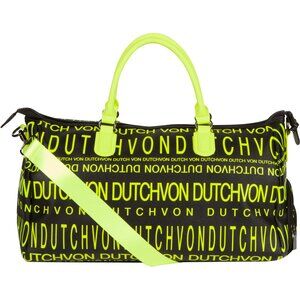 Von Dutch Monogram Black & Yellow Duffle Bag Weekender Overnight Luggage Gym